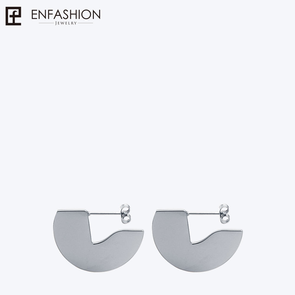 Enfashion Punk Geometic Semi-circle Fan Stud Earring Gold Color Stainless Steel Earrings For Women Earrings oorbellen E5423 - Azbrowse