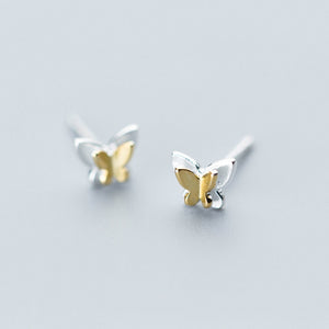 MloveAcc Genuine 925 Sterling Silver Gold Butterfly Stud Earrings for Women Brincos Fashion Silver Jewelry Bijoux - Azbrowse