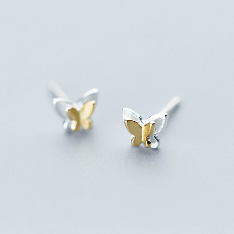 MloveAcc Genuine 925 Sterling Silver Gold Butterfly Stud Earrings for Women Brincos Fashion Silver Jewelry Bijoux - Azbrowse