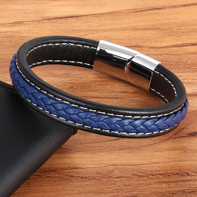 TYO Black/Blue Cross Design Charm Leather Bracelet For Men Braid Rope Chain Stainless Steel Magnetic Clasp Male Bangle Gifts - Azbrowse