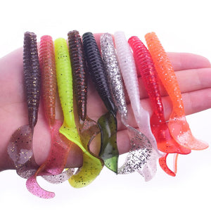 5PCS Long Tail Worm Fishing Soft Baits 80mm 4.3g Jig Wobblers Fishy Smell With Salt Silicone Lures Bass Carp Pike Pesca Tackle - Azbrowse