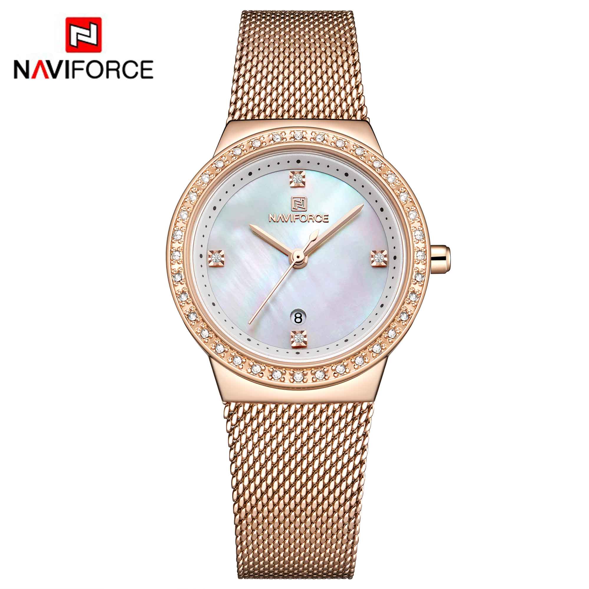 NAVIFORCE Women's Watch Luxury Rhinestone Fashion Ladies Watches Date Waterproof Quartz Wristwatch Clock Female Relogio Feminino - Azbrowse