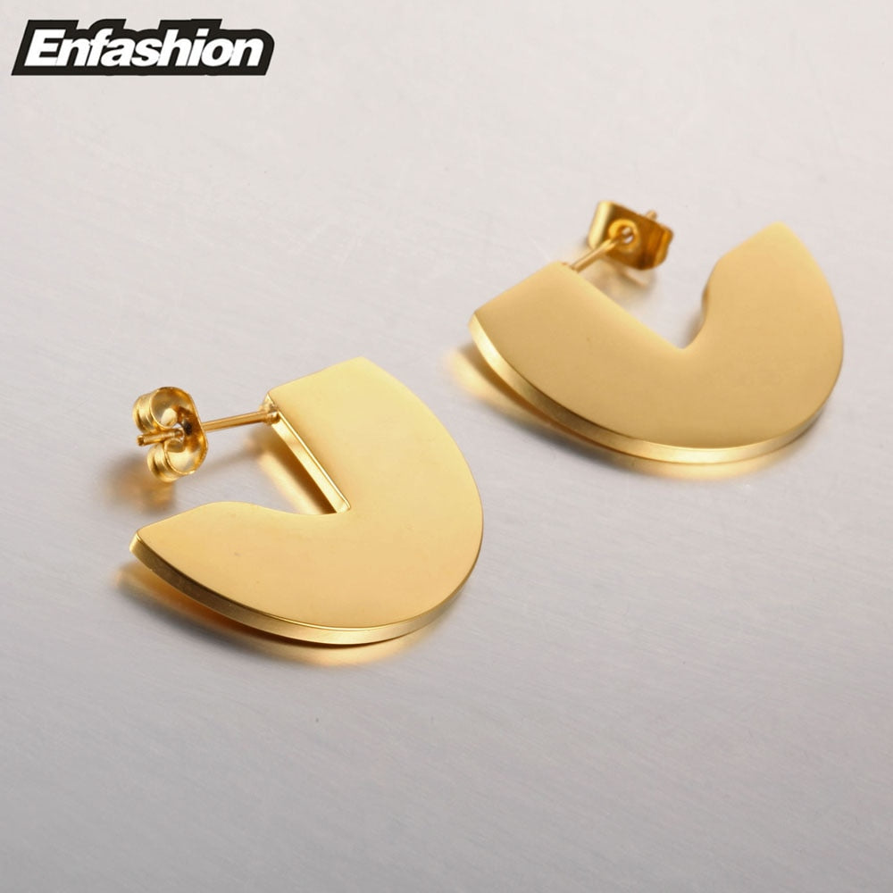 Enfashion Punk Geometic Semi-circle Fan Stud Earring Gold Color Stainless Steel Earrings For Women Earrings oorbellen E5423 - Azbrowse