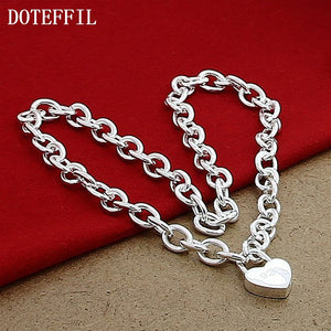 DOTEFFIL 925 Sterling Silver Heart Lock Pendant Necklace 18 Inch Chain For Women Wedding Engagement Fashion Jewelry - Azbrowse