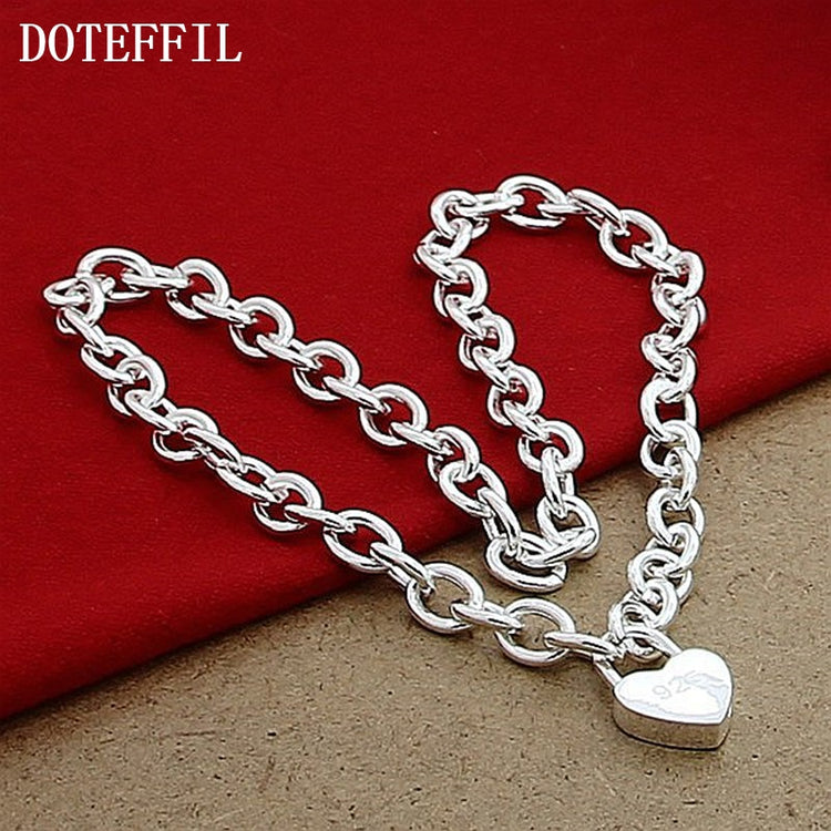 DOTEFFIL 925 Sterling Silver Heart Lock Pendant Necklace 18 Inch Chain For Women Wedding Engagement Fashion Jewelry - Azbrowse