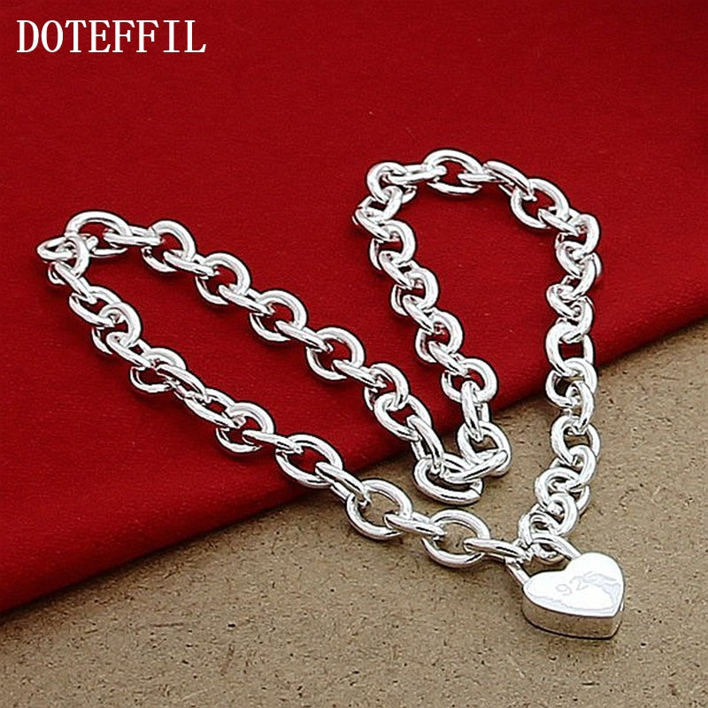 DOTEFFIL 925 Sterling Silver Heart Lock Pendant Necklace 18 Inch Chain For Women Wedding Engagement Fashion Jewelry - Azbrowse