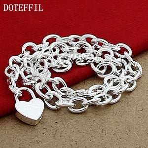 DOTEFFIL 925 Sterling Silver Heart Lock Pendant Necklace 18 Inch Chain For Women Wedding Engagement Fashion Jewelry - Azbrowse