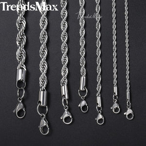 20-26inch Rope Chains Necklace For Men Women Silver Color Stainless Steel Necklace Men's Jewelry Wholesale KNM132 - Azbrowse
