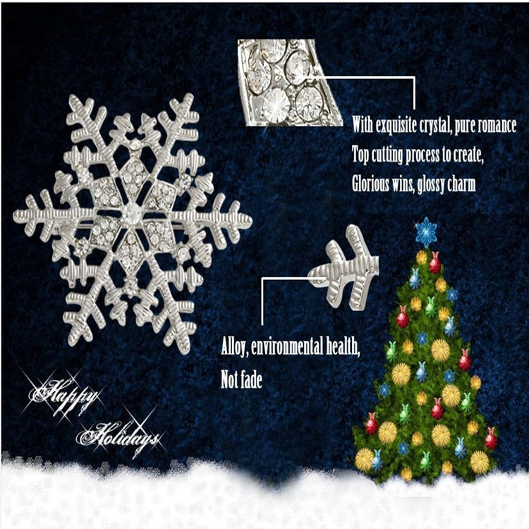 Fashion Crystal Christmas white Snowflake Brooch Rhinestone Women Brooches Mujer Scarf  Clip Girls hijab accessories  X0892