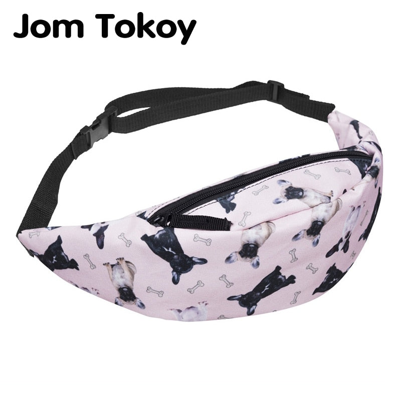 Jom Tokoy women fanny packs Bulldogs 3d printing Mobile Phone Bag 2018 New women's zipper bag Waist bag fashion bum bag