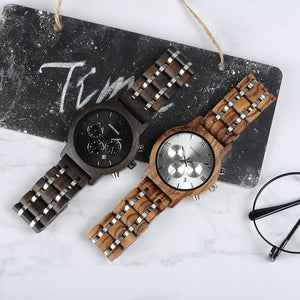 BOBO BIRD P19 Wooden Mens Quartz Watches Date Display Business Watch Man Ebony Zebrawood Options Valentines Christmas Gift - Azbrowse