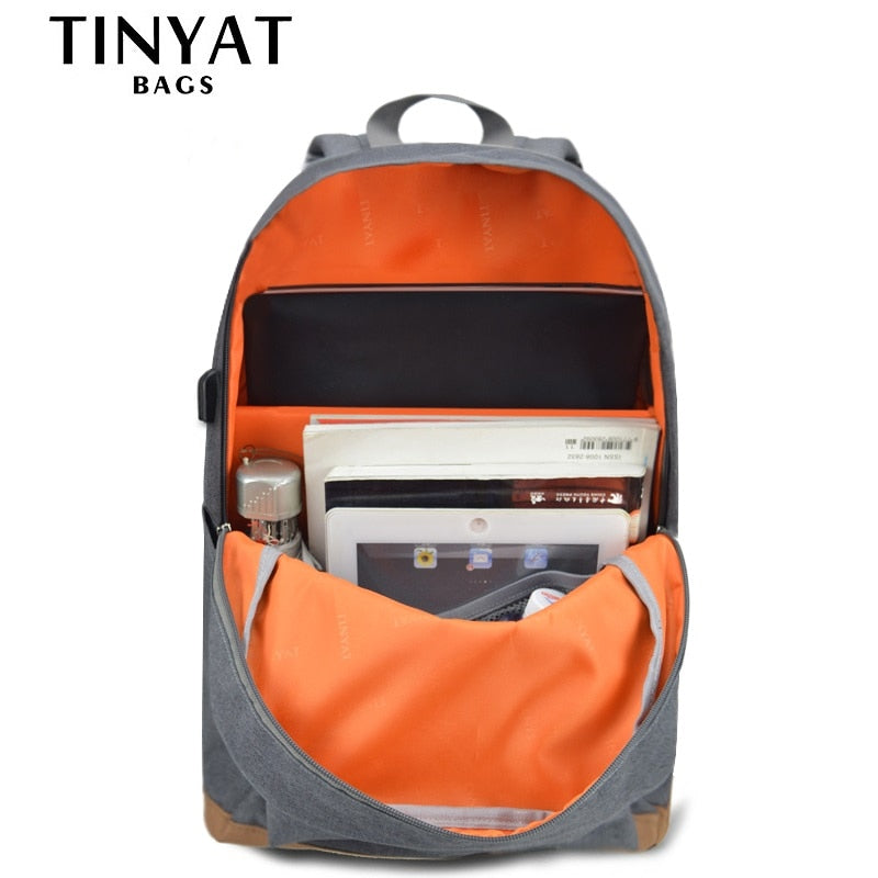 TINYAT Men's 15 inch laptop backpacks computer male school Backpacks Rucksacks leisure for teenage Travel Shoulder Mochila Grey - Azbrowse