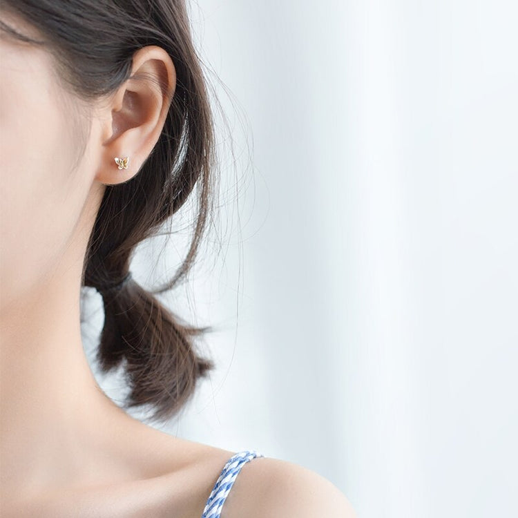 MloveAcc Genuine 925 Sterling Silver Gold Butterfly Stud Earrings for Women Brincos Fashion Silver Jewelry Bijoux - Azbrowse