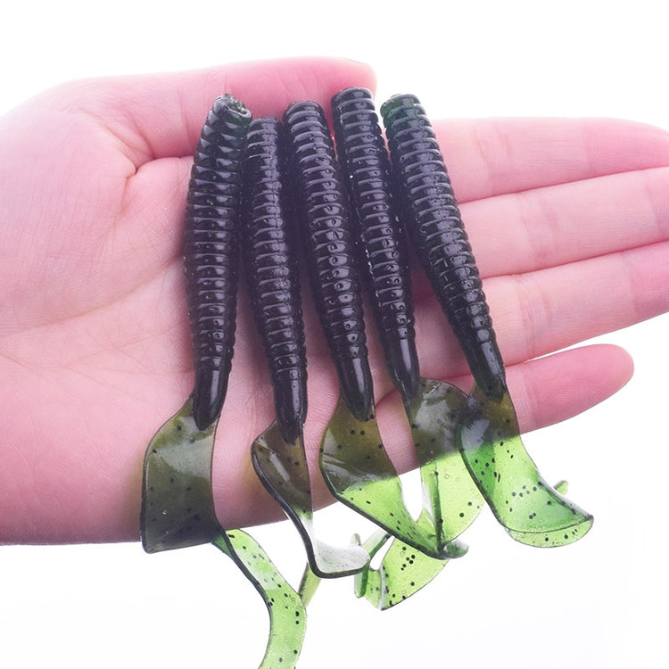 5PCS Long Tail Worm Fishing Soft Baits 80mm 4.3g Jig Wobblers Fishy Smell With Salt Silicone Lures Bass Carp Pike Pesca Tackle - Azbrowse