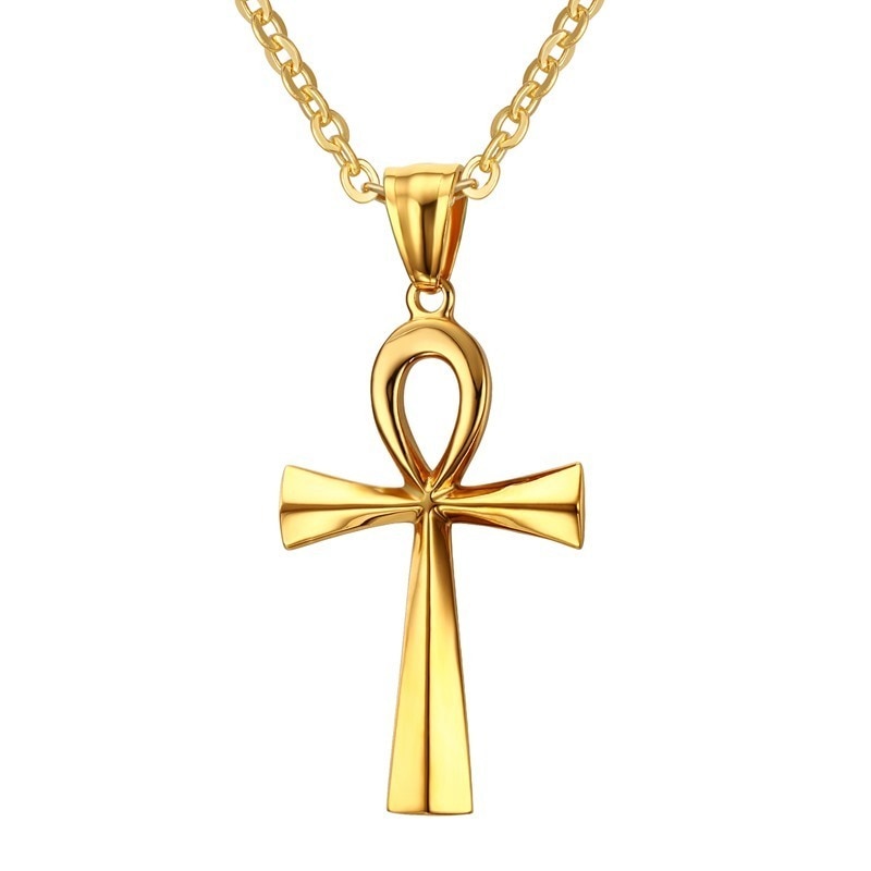 Vnox Ankh Cross Necklace Pendant The Key of Life Three Tone Stainless Steel Egyptian Cross Male Collar Prayer Gifts - Azbrowse
