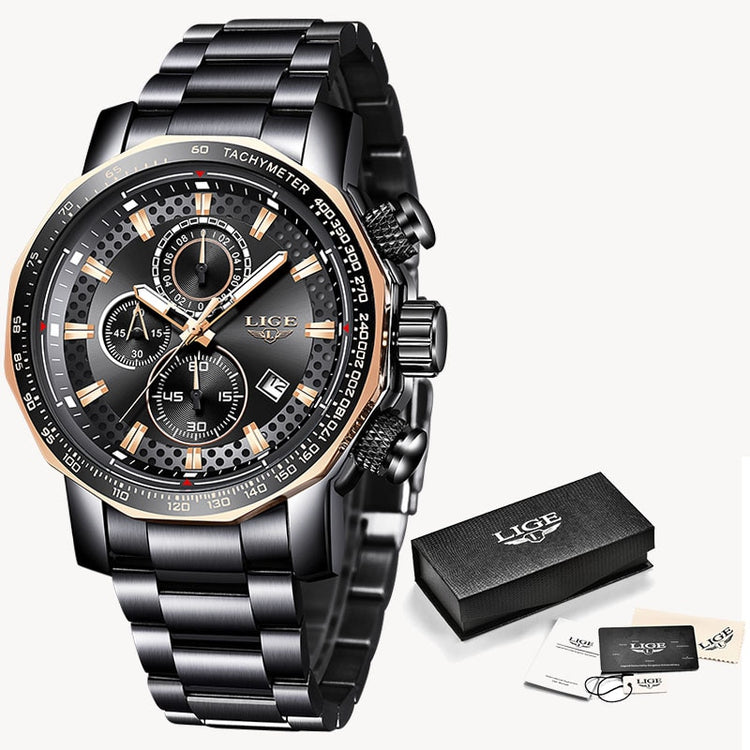 LIGE Silver Big Dial Watch Men Sport Quartz Clock Fashion Men Watches Top Brand Luxury Man Military Waterproof Chronograph 2021 - Azbrowse