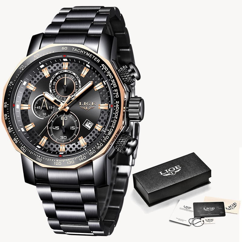 LIGE Silver Big Dial Watch Men Sport Quartz Clock Fashion Men Watches Top Brand Luxury Man Military Waterproof Chronograph 2021 - Azbrowse