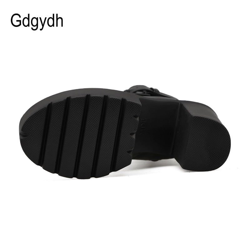 Gdgydh Fashion Motorcycle Boots Women Leather Spring Autumn Metal Buckle High Heels Shoes Zipper Black Ankle Boots Woman Lacing - Azbrowse