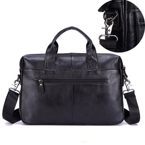 Black Men Genuine Leather Handbags Large Leather 14" Laptop Messenger Bags Business Men's Travel Bags Shoulder Bags Briefcase - Azbrowse