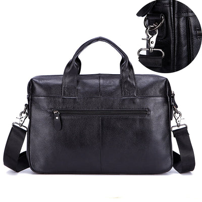 Black Men Genuine Leather Handbags Large Leather 14" Laptop Messenger Bags Business Men's Travel Bags Shoulder Bags Briefcase - Azbrowse