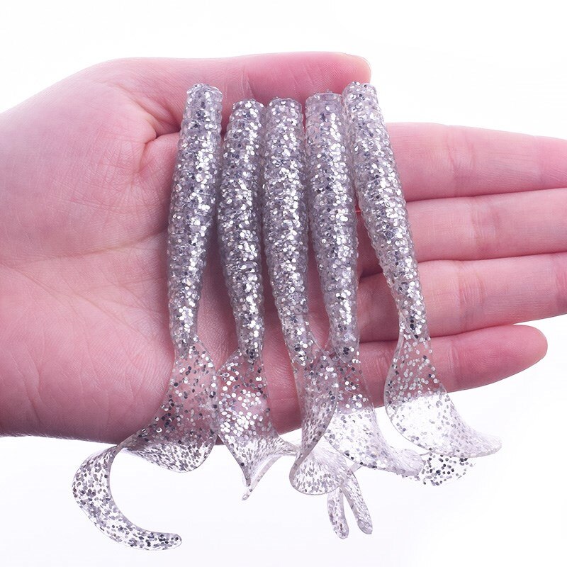 5PCS Long Tail Worm Fishing Soft Baits 80mm 4.3g Jig Wobblers Fishy Smell With Salt Silicone Lures Bass Carp Pike Pesca Tackle - Azbrowse
