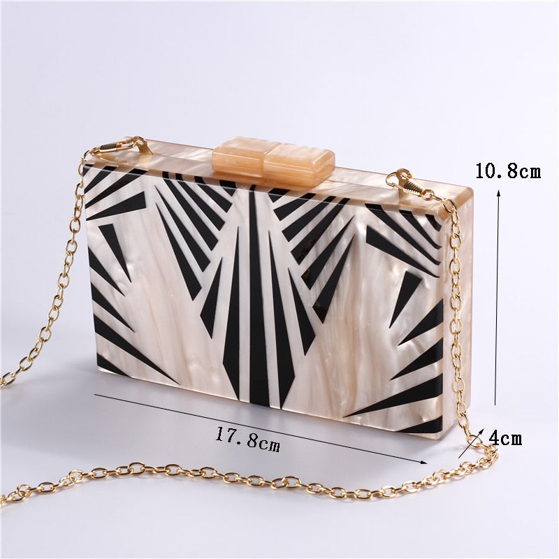 Fashion Pearlescent Acrylic Bag Chain Women Messenger Bag Geometric Patchwork Clutches Elegant Evening Bag Party Prom Handbags - Azbrowse