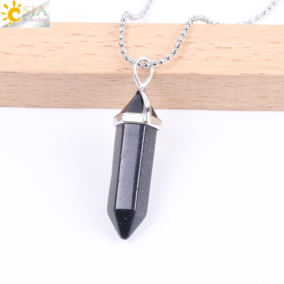 CSJA Real Raw Pink Purple Gem Crystals Necklace Hexagonal Bullet Reiki Chakra Natural Stone Necklace Pendant Women Jewelry E056 - Azbrowse