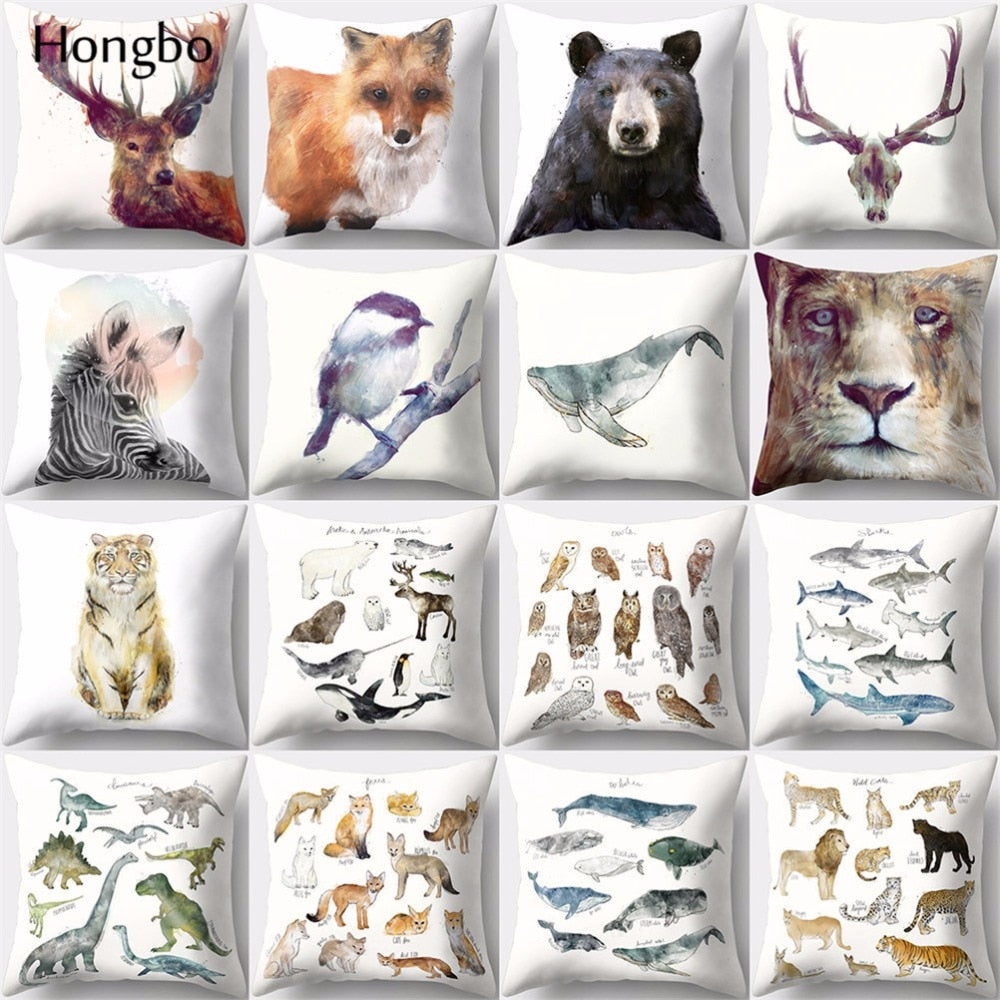 Hongbo 1 Pcs Pillowcase Fox Bear Bird Horse Wild Animal Print Decorative Throw Pillow Case Home Office
