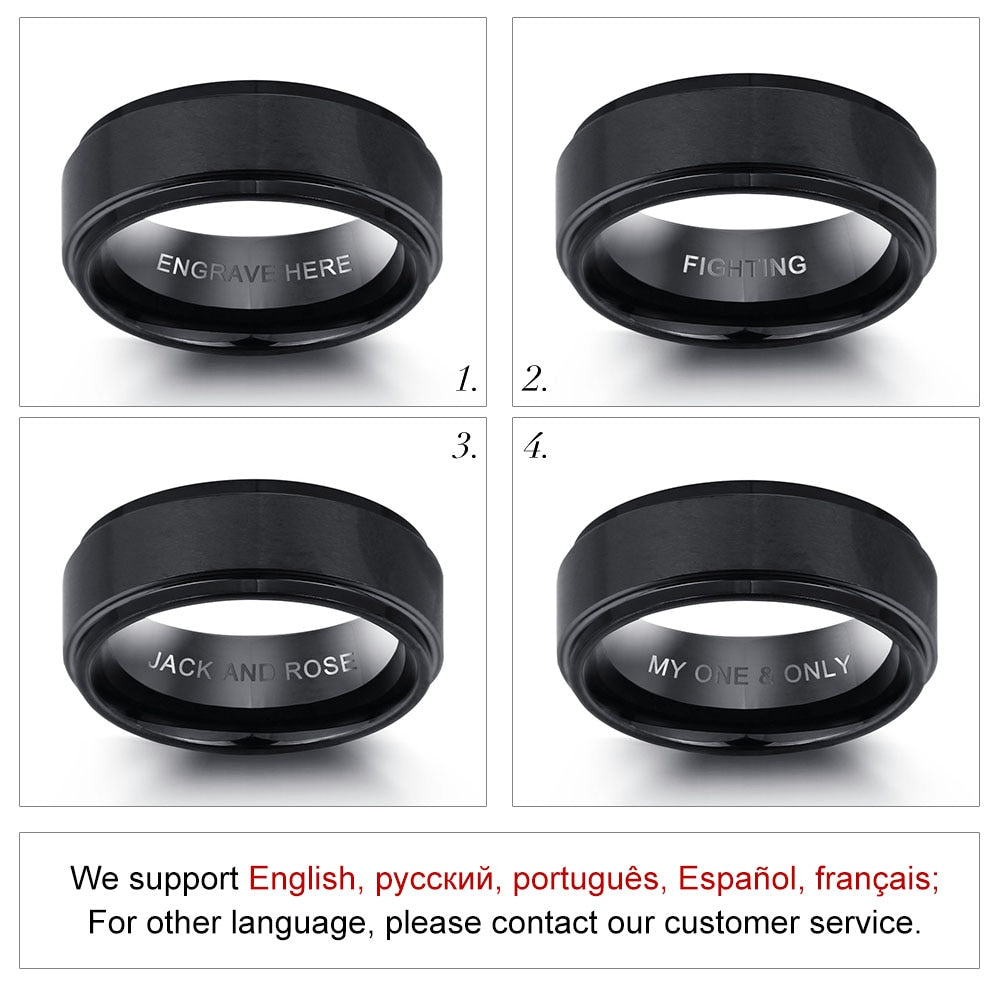 Personalized Engrave Name Rings for Men Black Stainless Steel Ring Fashion Male Jewelry Gift for Husbands (JewelOra RI103856) - Azbrowse
