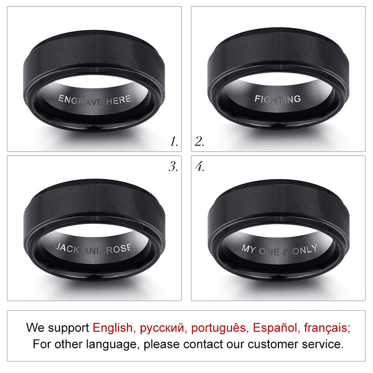 Personalized Engrave Name Rings for Men Black Stainless Steel Ring Fashion Male Jewelry Gift for Husbands (JewelOra RI103856) - Azbrowse