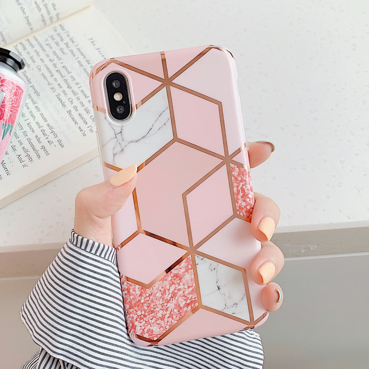 LOVECOM Geometric Marble Phone Cases For iPhone 13 12 Pro Max 11 14 Pro Max 14 Plus Coque Soft IMD Electroplated Back Bumper - Azbrowse