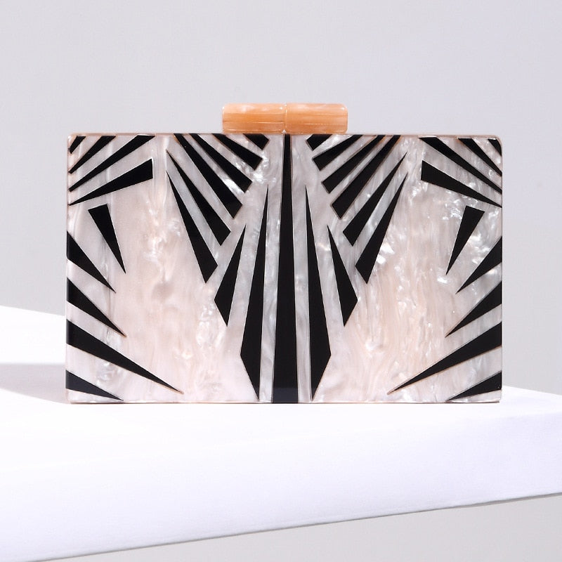Fashion Pearlescent Acrylic Bag Chain Women Messenger Bag Geometric Patchwork Clutches Elegant Evening Bag Party Prom Handbags - Azbrowse