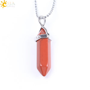 CSJA Real Raw Pink Purple Gem Crystals Necklace Hexagonal Bullet Reiki Chakra Natural Stone Necklace Pendant Women Jewelry E056 - Azbrowse