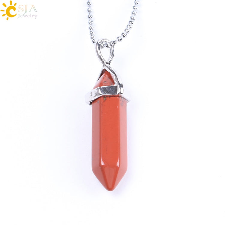 CSJA Real Raw Pink Purple Gem Crystals Necklace Hexagonal Bullet Reiki Chakra Natural Stone Necklace Pendant Women Jewelry E056 - Azbrowse