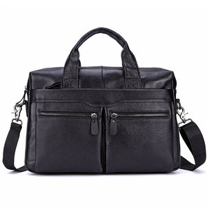 Black Men Genuine Leather Handbags Large Leather 14" Laptop Messenger Bags Business Men's Travel Bags Shoulder Bags Briefcase - Azbrowse