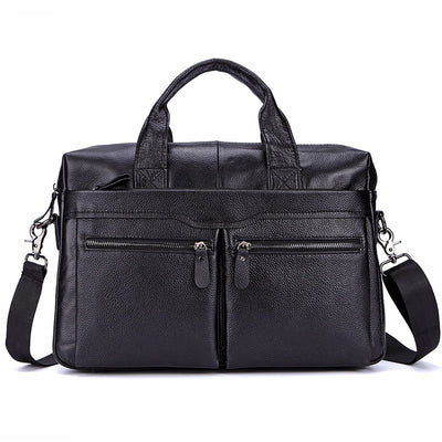 Black Men Genuine Leather Handbags Large Leather 14" Laptop Messenger Bags Business Men's Travel Bags Shoulder Bags Briefcase - Azbrowse