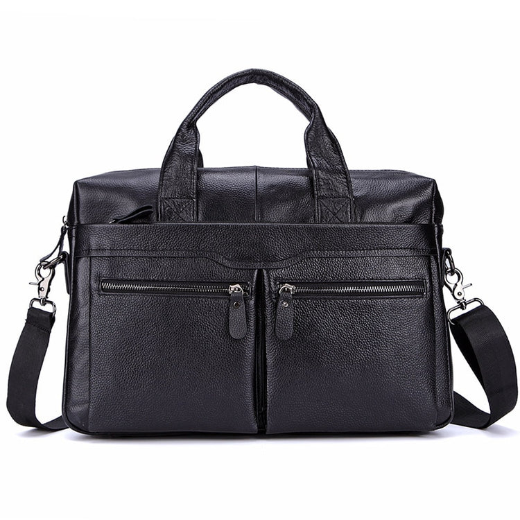 Black Men Genuine Leather Handbags Large Leather 14" Laptop Messenger Bags Business Men's Travel Bags Shoulder Bags Briefcase - Azbrowse
