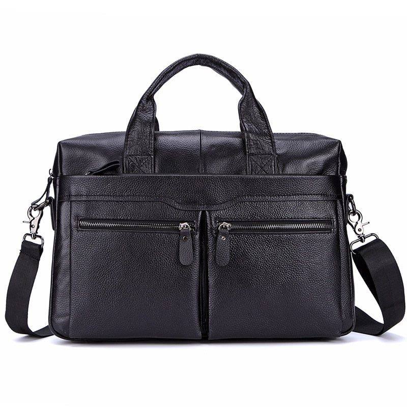 Black Men Genuine Leather Handbags Large Leather 14" Laptop Messenger Bags Business Men's Travel Bags Shoulder Bags Briefcase - Azbrowse
