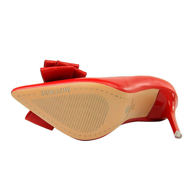 Fashion Sweet Bowknot Slip-on Women Shoes Soft Leather Shallow Pointed Office Shoes Women Pumps Autumn Fashion High Heels Shoes - Azbrowse