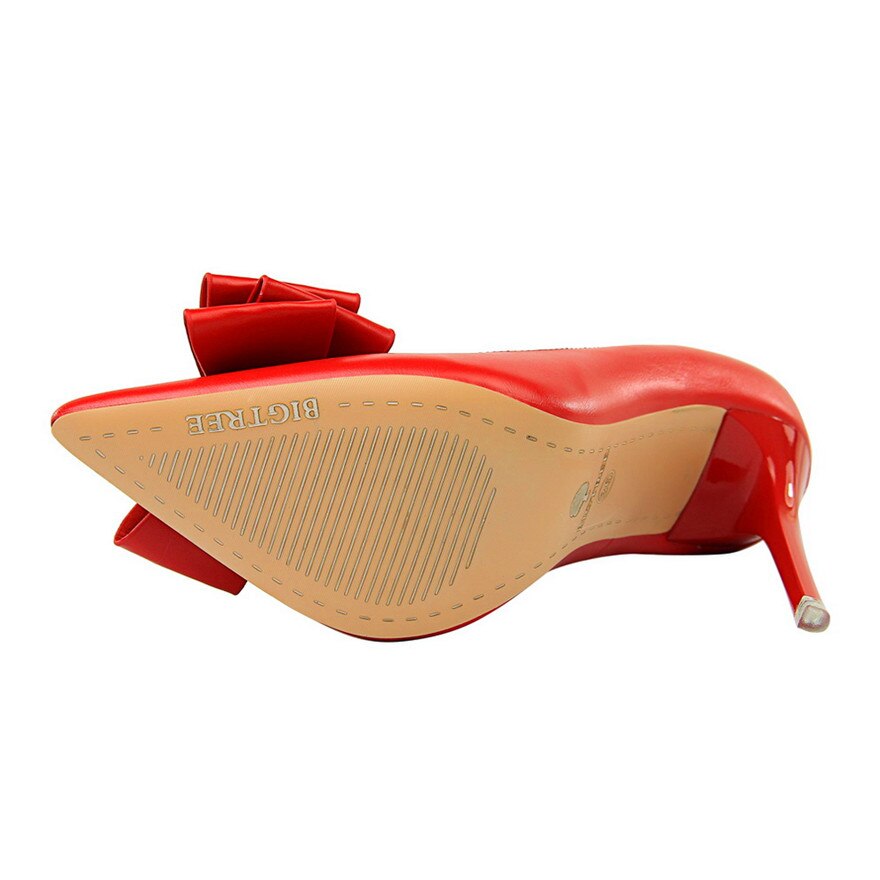 Fashion Sweet Bowknot Slip-on Women Shoes Soft Leather Shallow Pointed Office Shoes Women Pumps Autumn Fashion High Heels Shoes - Azbrowse