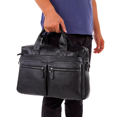 Black Men Genuine Leather Handbags Large Leather 14" Laptop Messenger Bags Business Men's Travel Bags Shoulder Bags Briefcase - Azbrowse