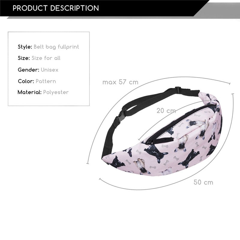 Jom Tokoy women fanny packs Bulldogs 3d printing Mobile Phone Bag 2018 New women's zipper bag Waist bag fashion bum bag