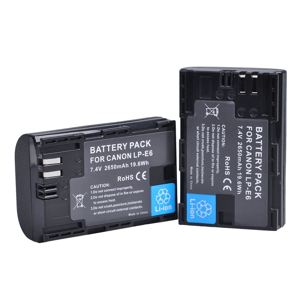 2650mAh LP E6 LPE6 LP-E6 E6N Battery + LED Dual Charger For Canon EOS 5DS R 5D Mark II 5D Mark III 6D 7D 70D 80D Camera - Azbrowse