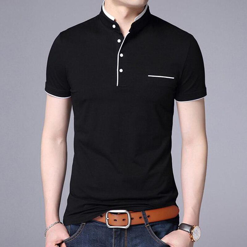 Summer T Shirt Men Casual Cotton Short Sleeve Tshirt Mens Mandarin Collar Solid Color Breathable Tee T-shirt Tops Plus Size 5XL