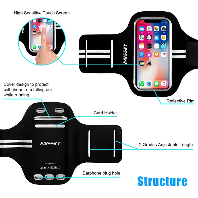 HAISSKY  Universal Sports Running Armband Case For iPhone X XS 6s 7 8 5 5s SE Arm Band On Hnad Case For Samsung Xiaomi Huawei - Azbrowse
