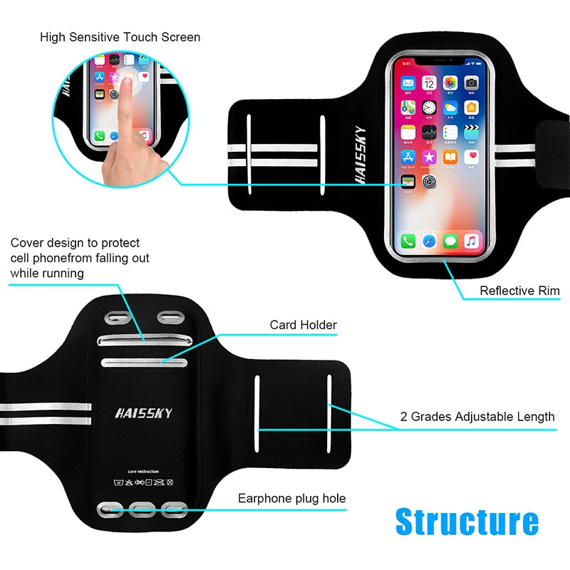 HAISSKY  Universal Sports Running Armband Case For iPhone X XS 6s 7 8 5 5s SE Arm Band On Hnad Case For Samsung Xiaomi Huawei - Azbrowse