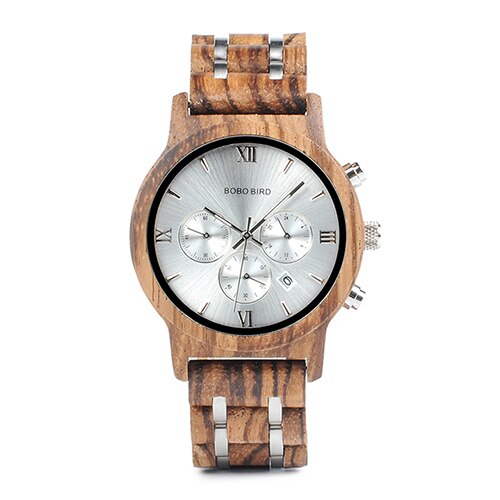 BOBO BIRD P19 Wooden Mens Quartz Watches Date Display Business Watch Man Ebony Zebrawood Options Valentines Christmas Gift - Azbrowse