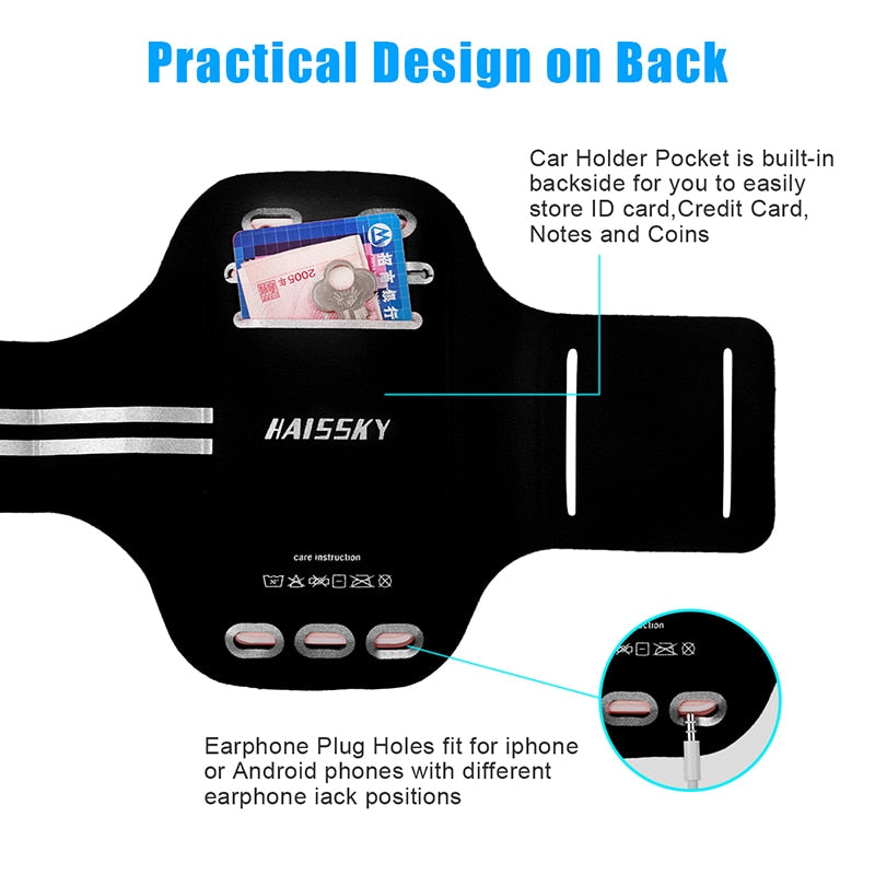 HAISSKY  Universal Sports Running Armband Case For iPhone X XS 6s 7 8 5 5s SE Arm Band On Hnad Case For Samsung Xiaomi Huawei - Azbrowse