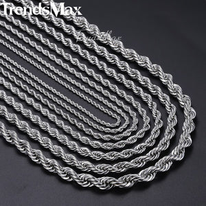 20-26inch Rope Chains Necklace For Men Women Silver Color Stainless Steel Necklace Men's Jewelry Wholesale KNM132 - Azbrowse