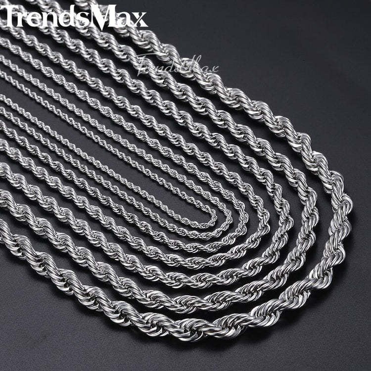 20-26inch Rope Chains Necklace For Men Women Silver Color Stainless Steel Necklace Men's Jewelry Wholesale KNM132 - Azbrowse